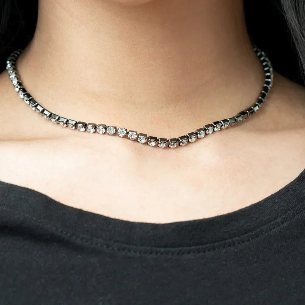 Paparazzi Jewelry - Starlight Radiance - Black Choker Necklace - Vintage